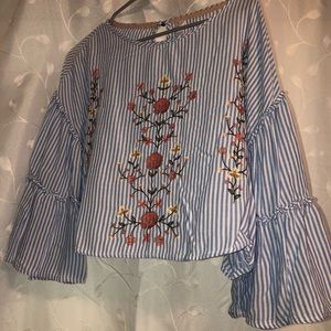 Xhilaration Striped with flowers blouse (SizeS)